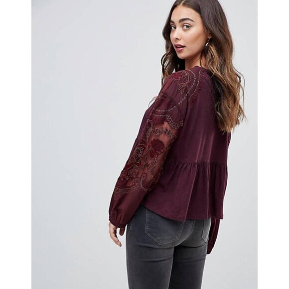 Free People Penny peplum embroidered top size XS - Picture 2 of 16